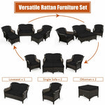 5 Piece Patio Rattan Furniture Set Sectional Sofa Set with Cushions, 2 Ottomans & Loveseat, Outdoor Wicker Conversation Set for Backyard