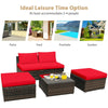 5 Piece Patio Rattan Furniture Set with Armless Chairs, Ottomans & Coffee Table, Outdoor Wicker Sectional Sofa Set with Washable Cushions