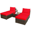 5 Piece Patio Rattan Furniture Set with Armless Chairs, Ottomans & Coffee Table, Outdoor Wicker Sectional Sofa Set with Washable Cushions