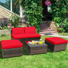 5 Piece Patio Rattan Furniture Set with Armless Chairs, Ottomans & Coffee Table, Outdoor Wicker Sectional Sofa Set with Washable Cushions