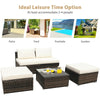 5 Piece Patio Rattan Furniture Set with Armless Chairs, Ottomans & Coffee Table, Outdoor Wicker Sectional Sofa Set with Washable Cushions