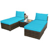 5 Piece Patio Rattan Furniture Set with Armless Chairs, Ottomans & Coffee Table, Outdoor Wicker Sectional Sofa Set with Washable Cushions