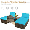 5 Piece Patio Rattan Furniture Set with Armless Chairs, Ottomans & Coffee Table, Outdoor Wicker Sectional Sofa Set with Washable Cushions