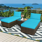 5 Piece Patio Rattan Furniture Set with Armless Chairs, Ottomans & Coffee Table, Outdoor Wicker Sectional Sofa Set with Washable Cushions