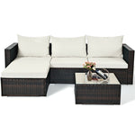 5 Piece Wicker Outdoor Sectional Sofa Rattan Patio Conversation Set with Coffee Table & Cushions