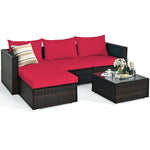 5 Piece Wicker Outdoor Sectional Sofa Rattan Patio Conversation Set with Coffee Table & Cushions