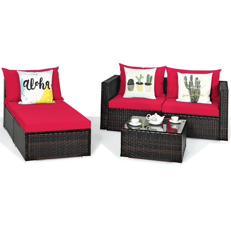 5 Piece Wicker Outdoor Sectional Sofa Rattan Patio Conversation Set with Coffee Table & Cushions