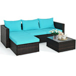 5 Piece Wicker Outdoor Sectional Sofa Rattan Patio Conversation Set with Coffee Table & Cushions