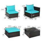 5 Piece Wicker Outdoor Sectional Sofa Rattan Patio Conversation Set with Coffee Table & Cushions