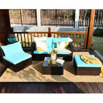 5 Piece Wicker Outdoor Sectional Sofa Rattan Patio Conversation Set with Coffee Table & Cushions