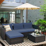 5 Piece Wicker Outdoor Sectional Sofa Rattan Patio Conversation Set with Coffee Table & Cushions