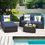 5 Piece Wicker Outdoor Sectional Sofa Rattan Patio Conversation Set with Coffee Table & Cushions