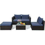 5 Piece Wicker Outdoor Sectional Sofa Rattan Patio Conversation Set with Coffee Table & Cushions