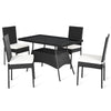 5 Piece Wicker Patio Dining Set Black PE Rattan Outdoor Table & Chairs Set with Tempered Glass Top Table & 4 Cushions for Garden Balcony Poolside