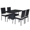 5 Piece Wicker Patio Dining Set Black PE Rattan Outdoor Table & Chairs Set with Tempered Glass Top Table & 4 Cushions for Garden Balcony Poolside