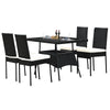 5 Piece Wicker Patio Dining Set Black PE Rattan Outdoor Table & Chairs Set with Tempered Glass Top Table & 4 Cushions for Garden Balcony Poolside