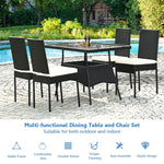 5 Piece Wicker Patio Dining Set Black PE Rattan Outdoor Table & Chairs Set with Tempered Glass Top Table & 4 Cushions for Garden Balcony Poolside