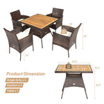 5 Piece Wicker Patio Dining Table Set Rattan Furniture Set with Cushioned Armchairs & Umbrella Hole