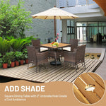 5 Piece Wicker Patio Dining Table Set Rattan Furniture Set with Cushioned Armchairs & Umbrella Hole