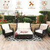 5 Piece Patio Rattan Furniture Set Sectional Sofa Set with Cushions, 2 Ottomans & Loveseat, Outdoor Wicker Conversation Set for Backyard