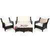 5 Piece Patio Rattan Furniture Set Sectional Sofa Set with Cushions, 2 Ottomans & Loveseat, Outdoor Wicker Conversation Set for Backyard