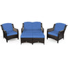 5 Piece Patio Rattan Furniture Set Sectional Sofa Set with Cushions, 2 Ottomans & Loveseat, Outdoor Wicker Conversation Set for Backyard