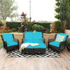 5 Piece Patio Rattan Furniture Set Sectional Sofa Set with Cushions, 2 Ottomans & Loveseat, Outdoor Wicker Conversation Set for Backyard