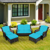 5 Piece Patio Rattan Furniture Set Sectional Sofa Set with Cushions, 2 Ottomans & Loveseat, Outdoor Wicker Conversation Set for Backyard