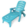 Folding Outdoor Chaise Lounge Chair 5 Position Adjustable Reclining Poolside Deck Lounger with Wheels