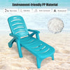 Folding Outdoor Chaise Lounge Chair 5 Position Adjustable Reclining Poolside Deck Lounger with Wheels