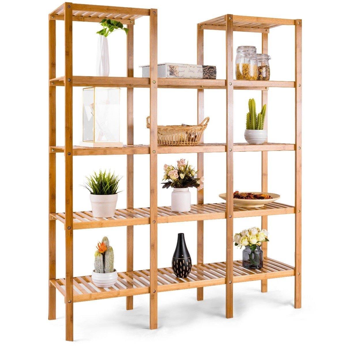 5 Tier Multifunctional Bamboo Shelf Rock Plant Display Stand (12 Pots) - Bestoutdor