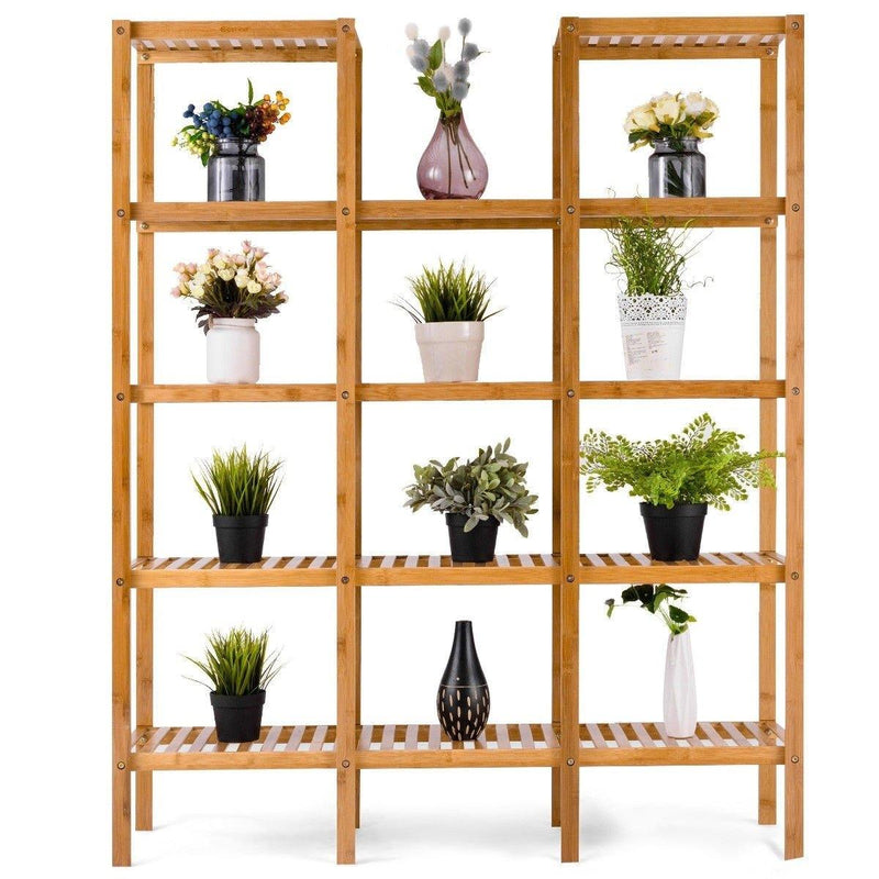 5 Tier Multifunctional Bamboo Shelf Rock Plant Display Stand (12 Pots) - Bestoutdor