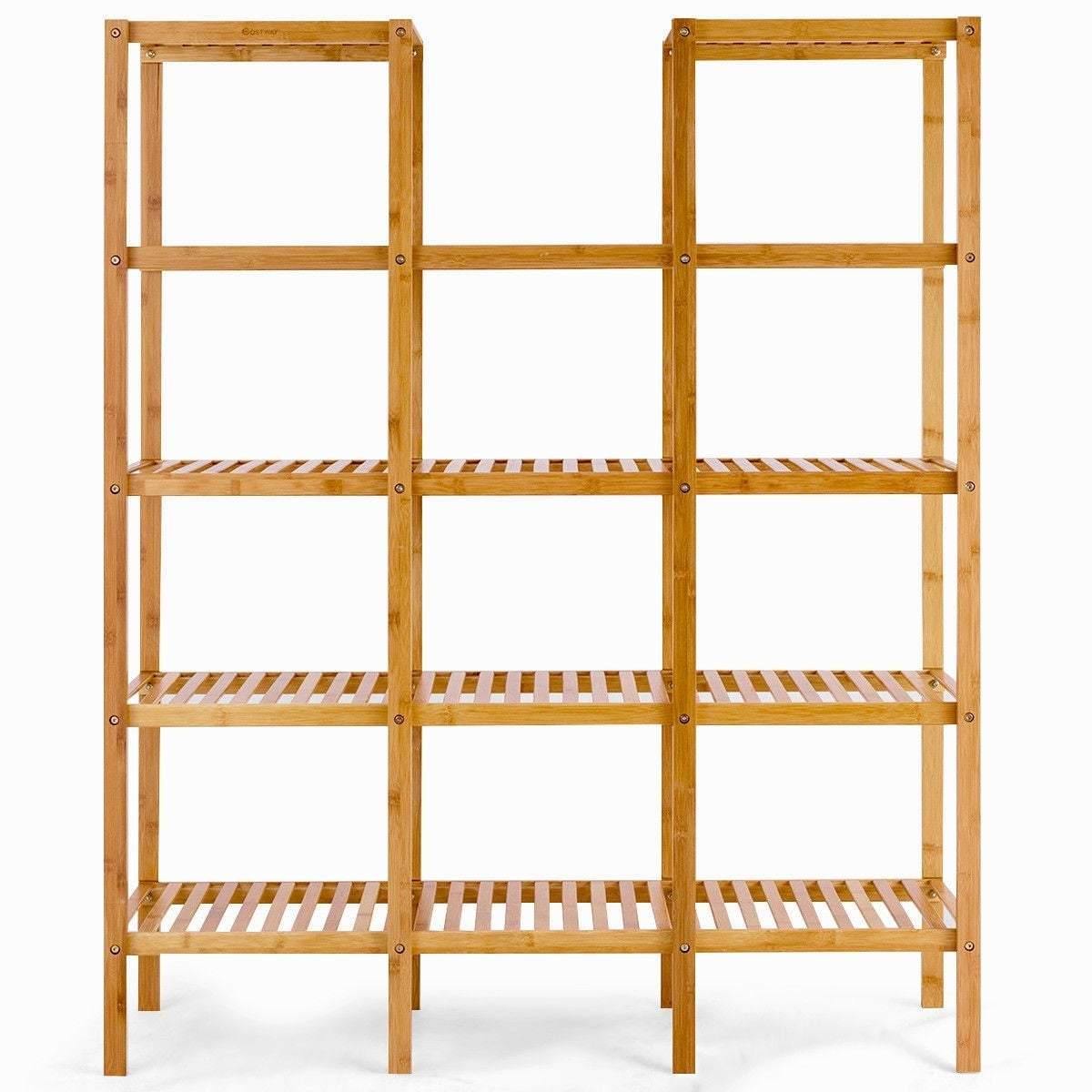 5 Tier Multifunctional Bamboo Shelf Rock Plant Display Stand (12 Pots) - Bestoutdor