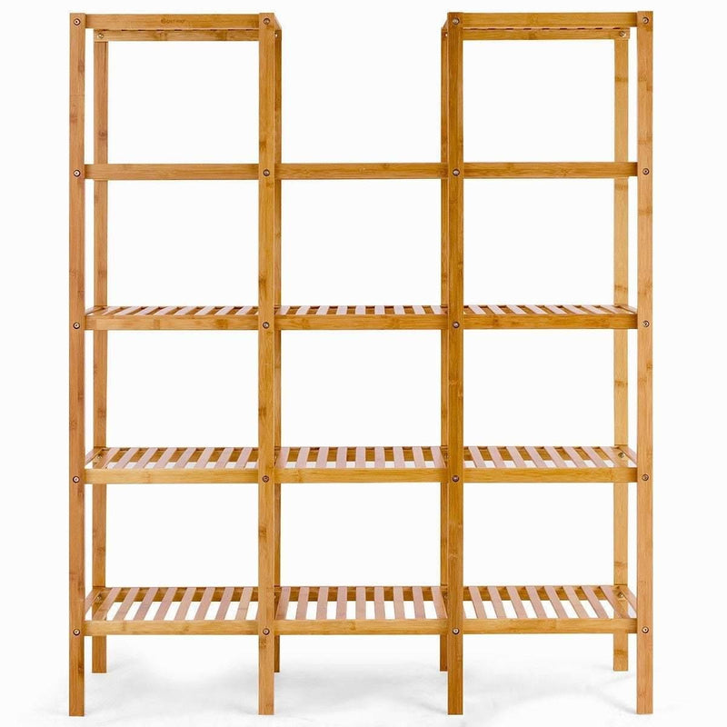 5 Tier Multifunctional Bamboo Shelf Rock Plant Display Stand (12 Pots) - Bestoutdor