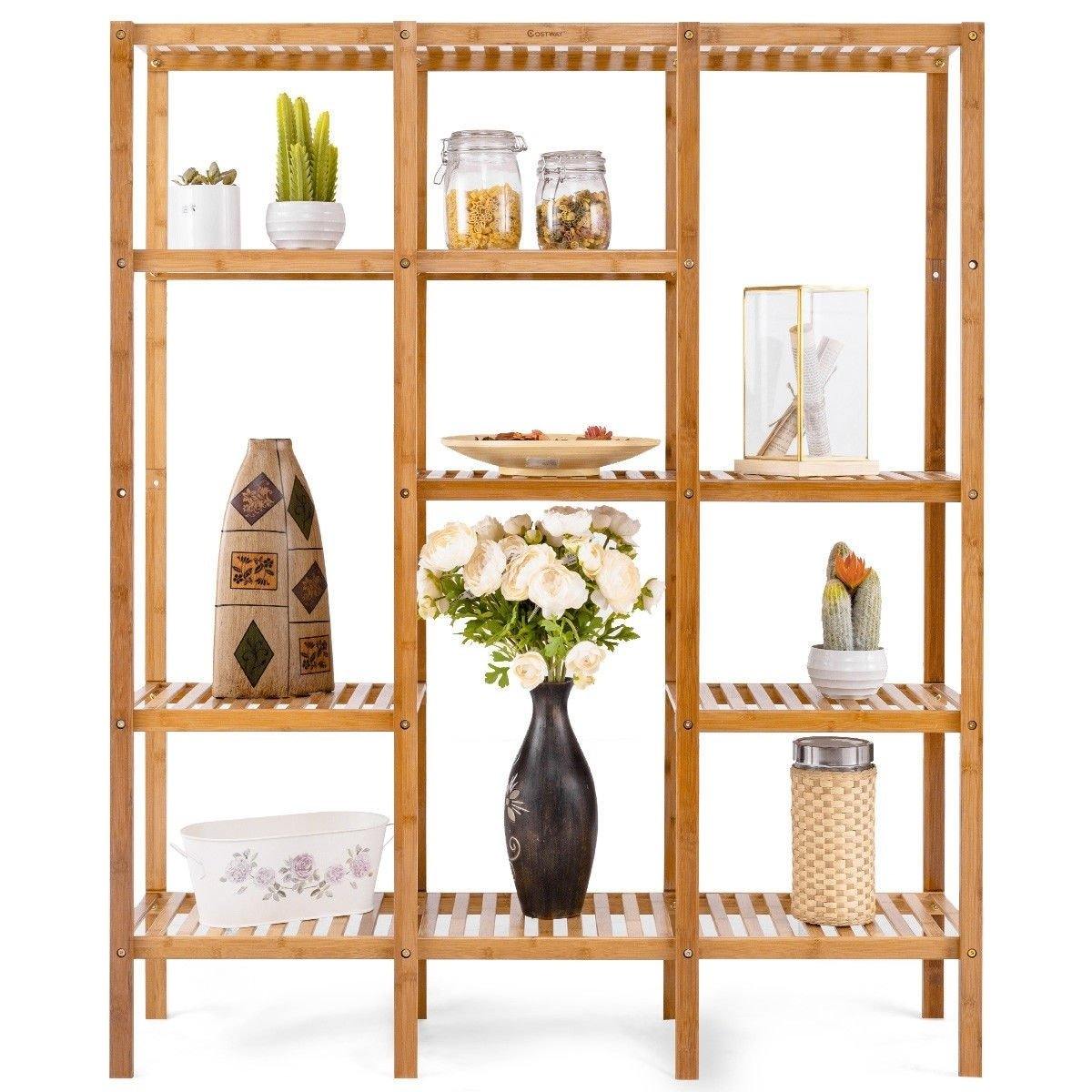 5 Tier Multifunctional Bamboo Shelf Storage Organizer Plant Rack Display Holder - Bestoutdor