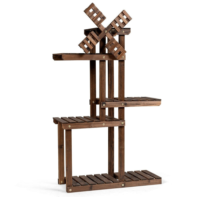 5 Tier Wood Plant Stand Flower Pot Holder with Windmill