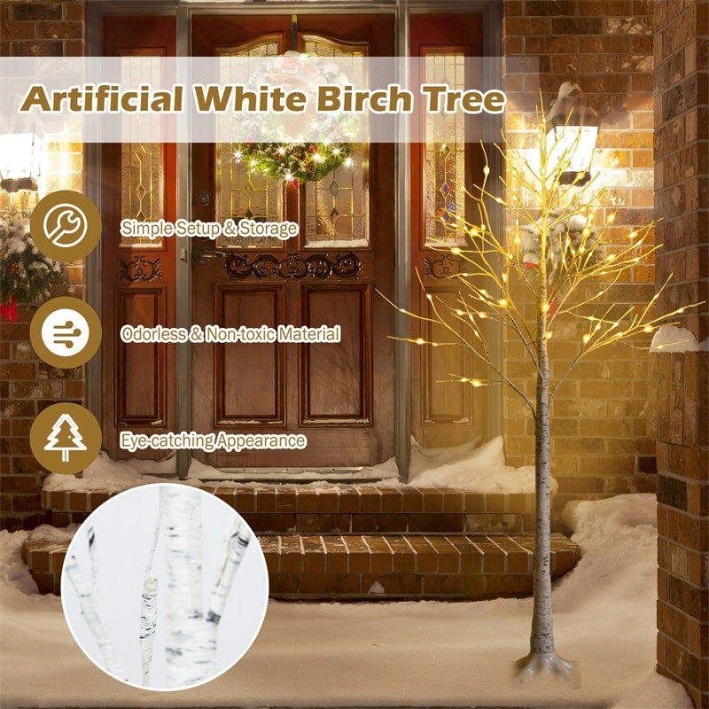 5ft Lighted White Twig Birch Artificial Christmas Tree with 72 LED Lights