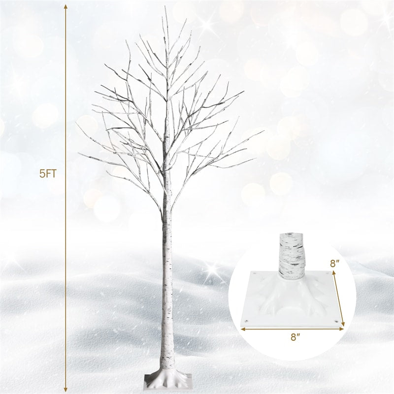 5ft Lighted White Twig Birch Artificial Christmas Tree with 72 LED Lights