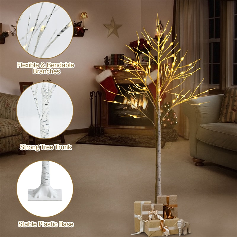 5ft Lighted White Twig Birch Artificial Christmas Tree with 72 LED Lights