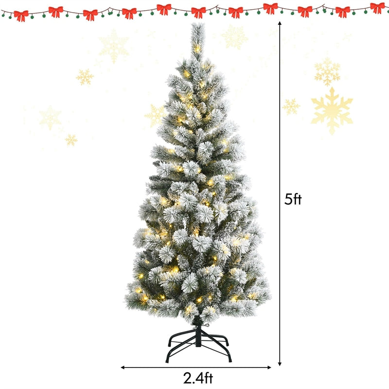 5FT Pre-Lit Snow Flocked Christmas Tree with 140 Multicolor LED Lights, 9 Lighting Modes, Remote Controller, 279 PVC Branch Tips for Indoor Decor