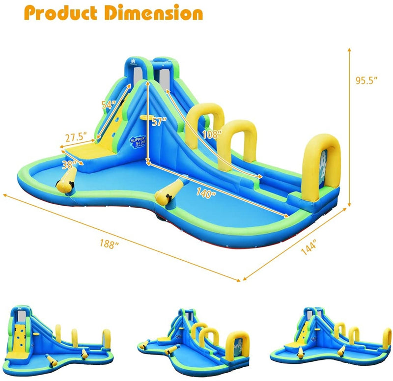 Inflatable Water Slide, 16x12FT Mega Waterslide Park with Adventure Long Slide, Splash Pool, 750W Blower for Kids Backyard Party Gifts