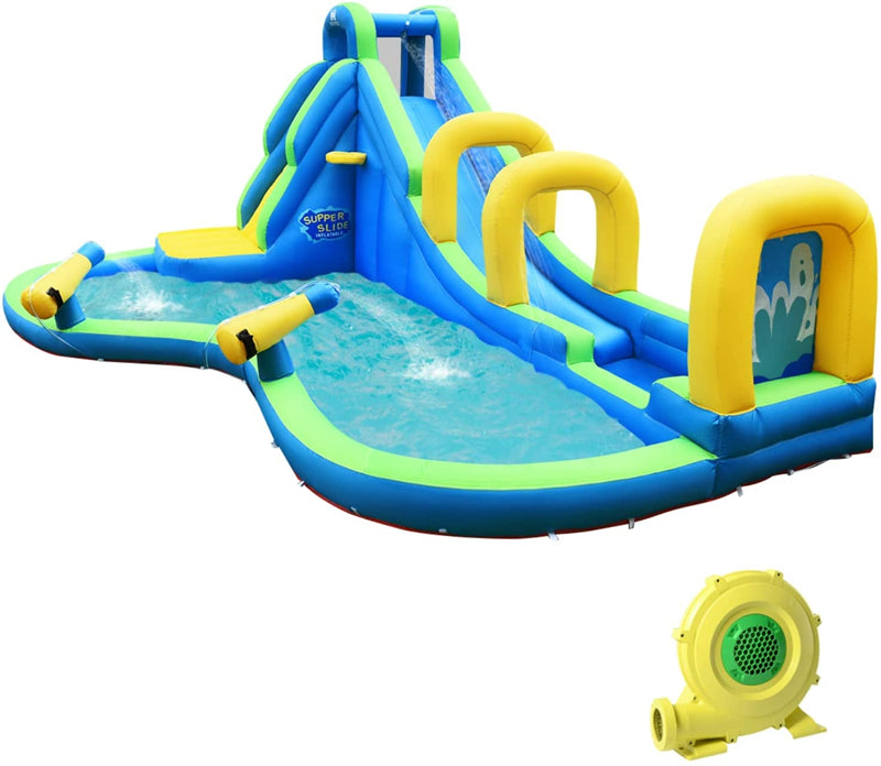 Inflatable Water Slide, 16x12FT Mega Waterslide Park with Adventure Long Slide, Splash Pool, 750W Blower for Kids Backyard Party Gifts