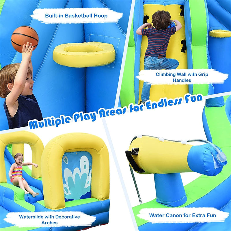 Inflatable Water Slide, 16x12FT Mega Waterslide Park with Adventure Long Slide, Splash Pool, 750W Blower for Kids Backyard Party Gifts