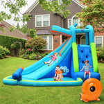 Inflatable Water Slide Hippo Theme Kids Waterslide Park with Long Slide, Splash Pool, Climbing Wall & 740W Blower for Outdoor Backyard Party Gifts