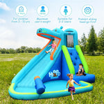 Inflatable Water Slide Hippo Theme Kids Waterslide Park with Long Slide, Splash Pool, Climbing Wall & 740W Blower for Outdoor Backyard Party Gifts