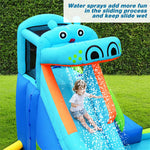 Inflatable Water Slide Hippo Theme Kids Waterslide Park with Long Slide, Splash Pool, Climbing Wall & 740W Blower for Outdoor Backyard Party Gifts