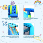 Inflatable Water Slide Hippo Theme Kids Waterslide Park with Long Slide, Splash Pool, Climbing Wall & 740W Blower for Outdoor Backyard Party Gifts