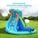 Hippo Theme Inflatable Bounce House Water Slide Indoor Outdoor Blow Up Waterslide Park with Climbing Wall, Splash Pool & Carry Bag