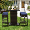 5 Piece Wicke Patio Bar Set Rattan Garden Bar Furniture Set with 4 Cushioned Stools & Hidden 2-Tier Storage Shelf