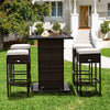 5 Piece Wicke Patio Bar Set Rattan Garden Bar Furniture Set with 4 Cushioned Stools & Hidden 2-Tier Storage Shelf